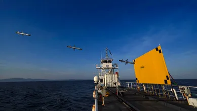 The AKERON missile hitting the mobile sea target