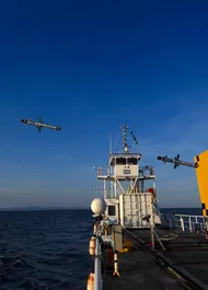 The AKERON missile hitting the mobile sea target