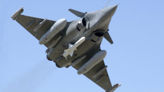 Rafale in flight with Exocet AM39