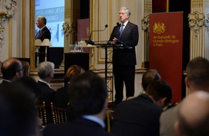 Defence Secretary Sir Michael Fallon speaks at the opening of the Franco-British Council in Paris.