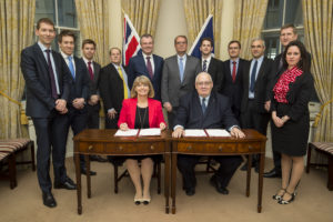 Min DP Meets Laurent Collet-Billon - Tuesday 28th March 2017 Defence Minister Harriett Baldwin and her French counterpart Laurent Collet-Billon today signed an agreement to explore future missile technologies with MBDA. Behind are from left to right Jacques Doumic, Chris Heffernon, James Sheader, Mark Reason, Dave Armstrong, Antoine Bouvier, Nicholas Coward, Benoît de Poulpiquet, Stéphane Kammerer , Richard Wray and Charlotte Robinson.