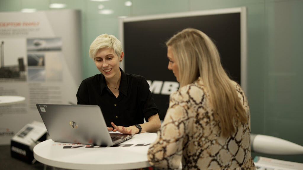 Image of two people meeting at an MBDA UK Careers Open Day